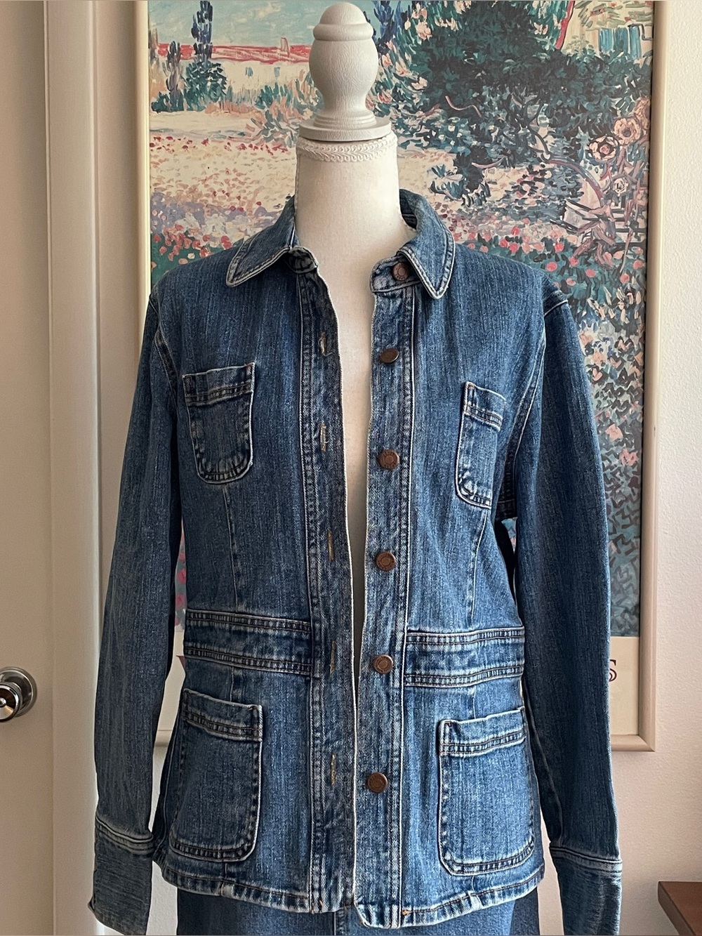 Jones Sport Denim Chore Jacket Medium Wash Button Front Western Classic Indie M